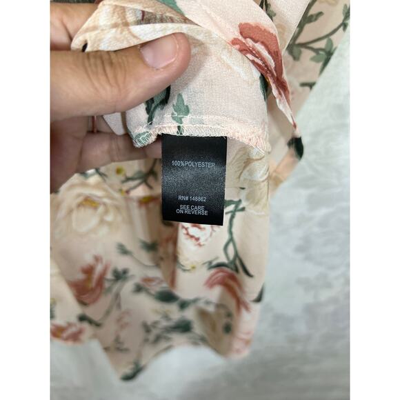 Torrid Tunic 2 2X Pink Green Floral Sheer Hi Lo Peplum Cottagecore Babydoll - Picture 7 of 11